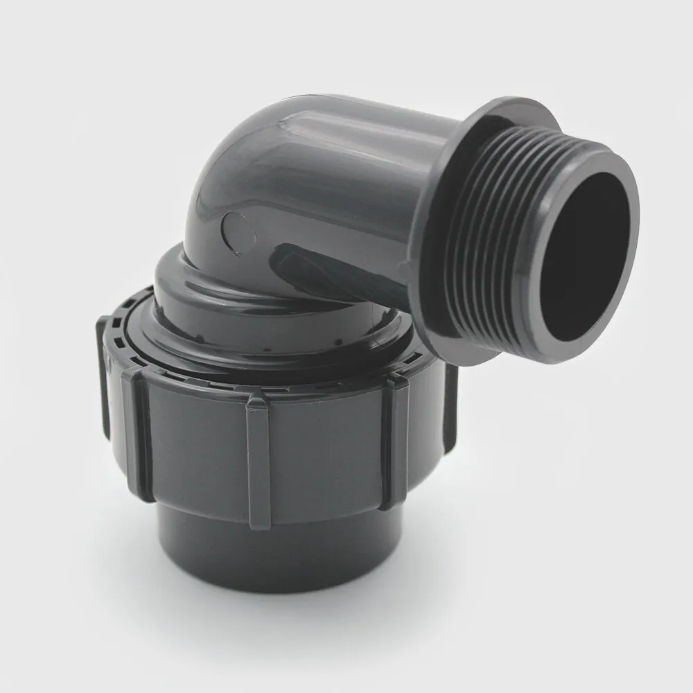 Coude à 90° PVC-U 50 mm x 1 1/2" à serrer x filetage mâle 4bar gris