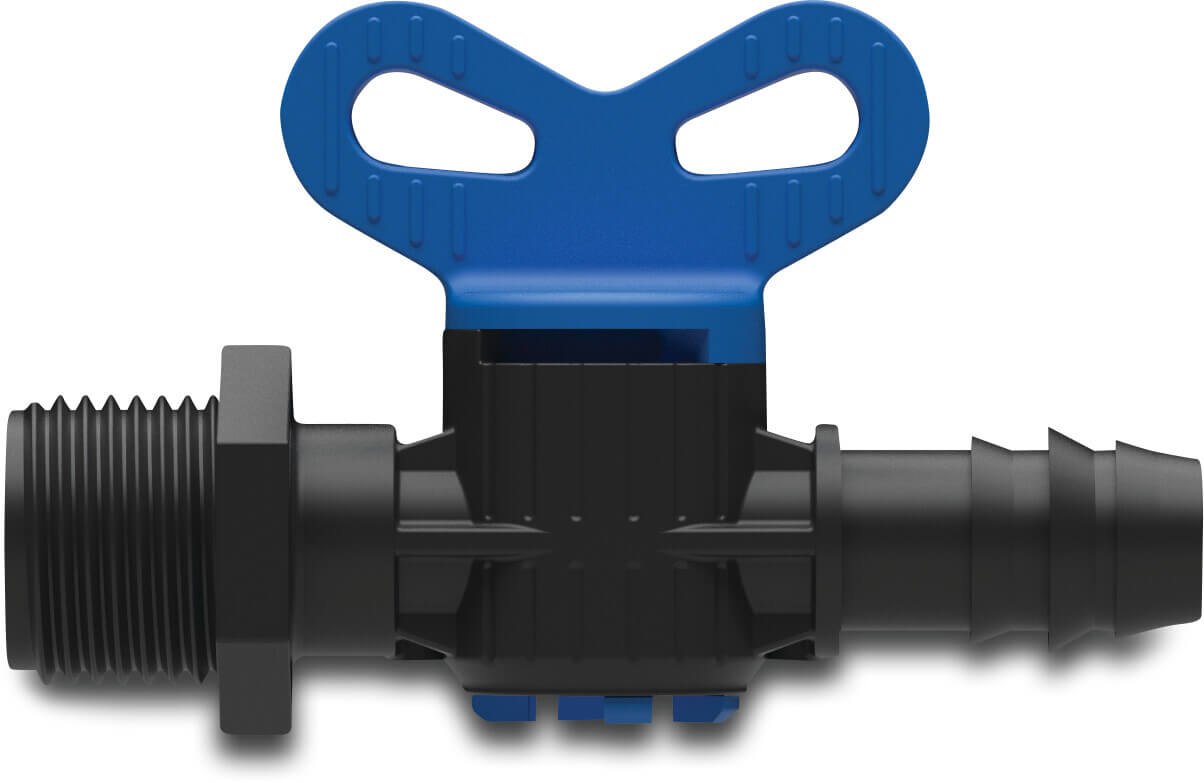 Plug valve PP 6 bar barbed x male thread black