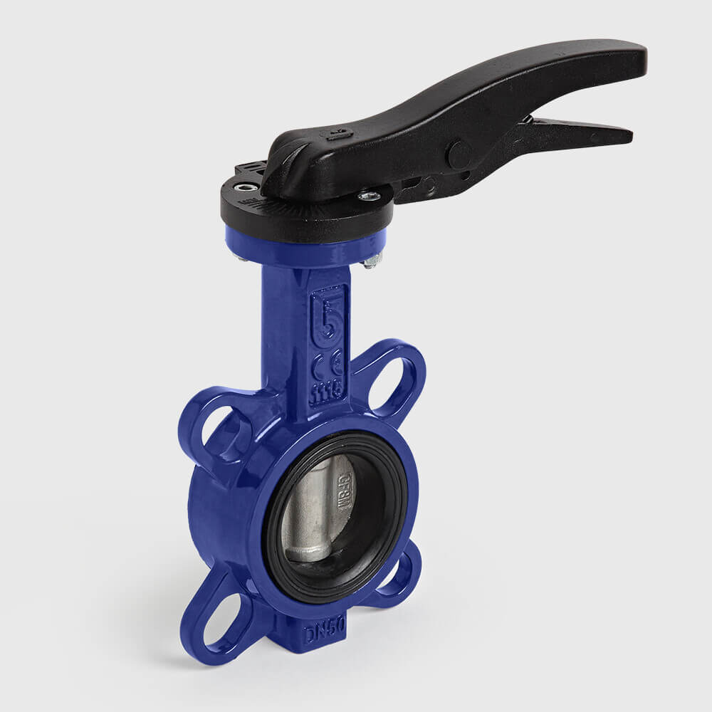 Profec Vlinderklep nodulair gietijzer (GGG40) epoxy coating DN100 flens 10bar DN100 blauw PN6/10/16 type 601 klepblad RVS 316