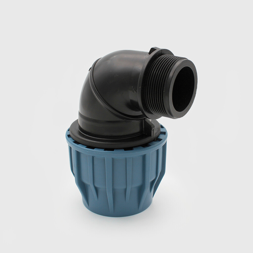Jason Knie 90° PP 25 mm x 3/4" knel x buitendraad 16bar zwart/blauw DVGW/KIWA/WRAS/SVGW