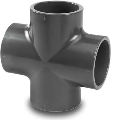 VDL Cross-piece PVC-U 16 mm glue socket 16bar grey