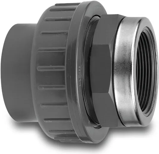 VDL Union adaptor PVC-U 63 mm x 2" glue socket x female thread 16bar grey type reinforced