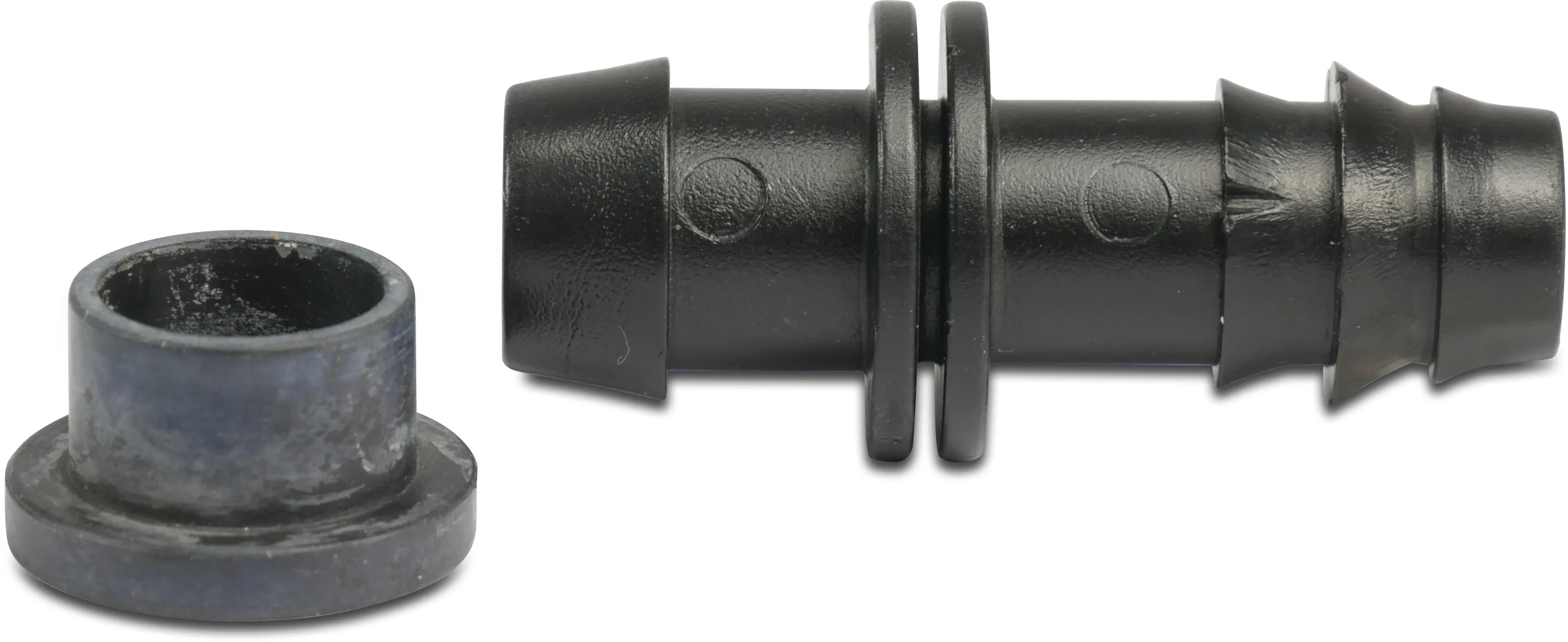 Raccord de dérivation POM 12 mm x 16 mm à emboiter x cannelé 4bar noir
