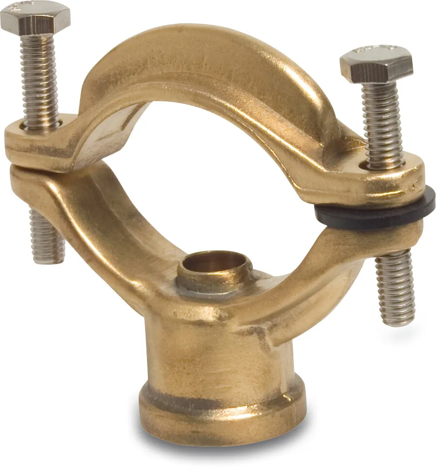 Profec Clamp saddle brass 1 1/4 -1 1/2" x 1/2" clamp x female thread