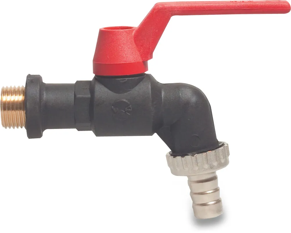 VIR Kugelauslaufhahn PP 1/2" x 13 mm Außengewinde x Schlauchtülle 16bar Typ 210 S1