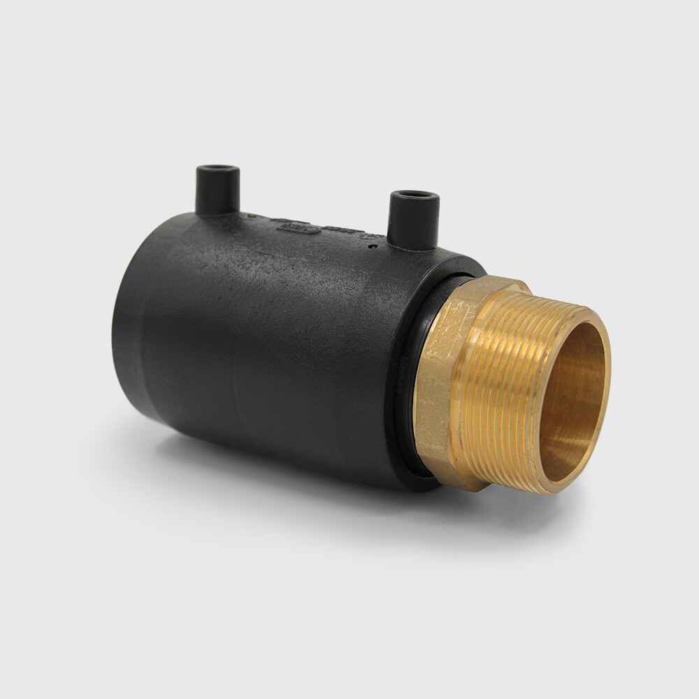 Profec Übergangsadapter PE100/Messing Vernickelt 32 mm x 1" Elektroschweißmuffe x Außengewinde SDR7,4 24VAC 16bar 16bar Schwarz DVGW