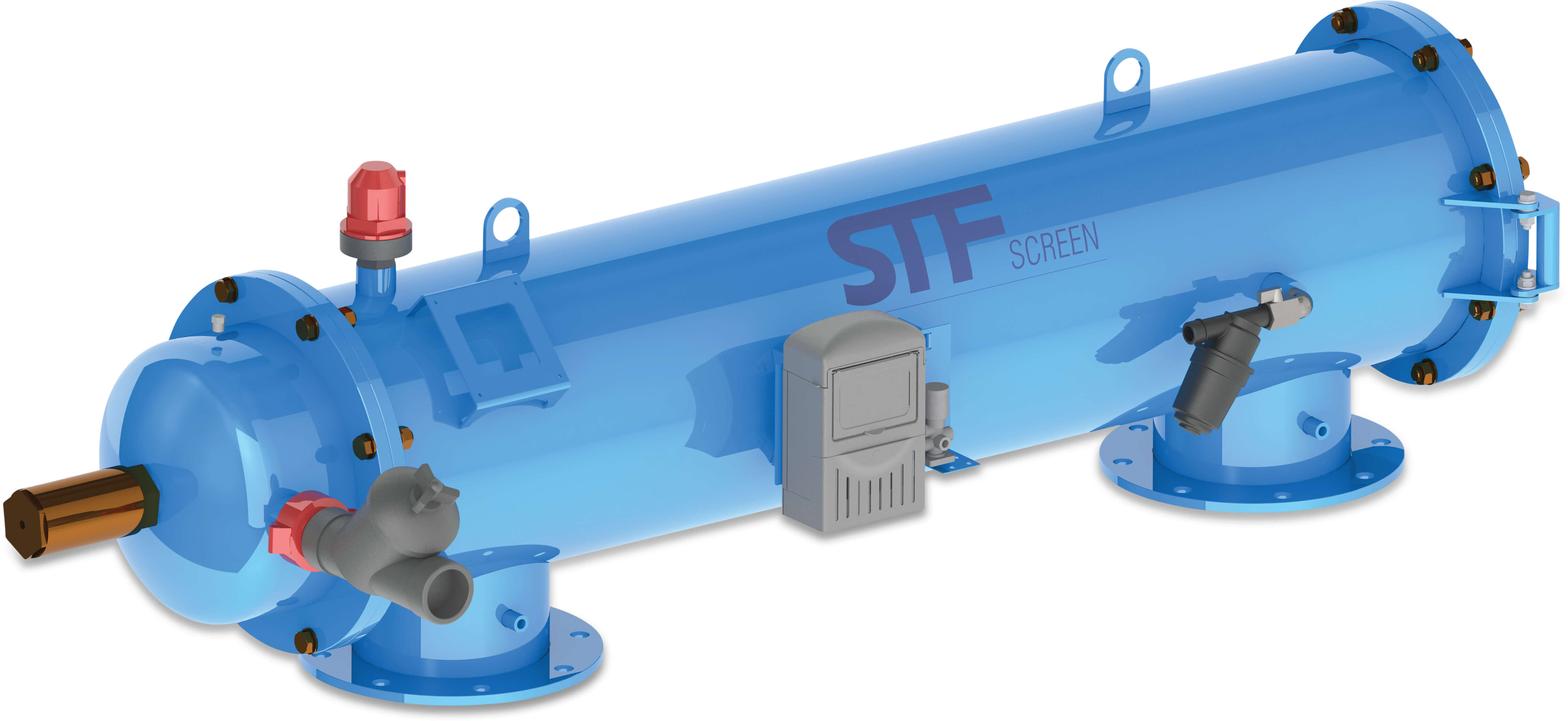 STF Automatic filter carbon steel ST37.2 epoxy coating DN150 flange 10bar 120micron stainless steel 316 6VDC blue type FMA 4006