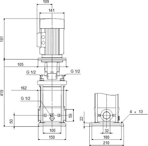 Grundfos Meertraps centrifugaalpomp RVS 1 1/4" 1A 400VAC type CRI 1S-12 A CA I V HQQV