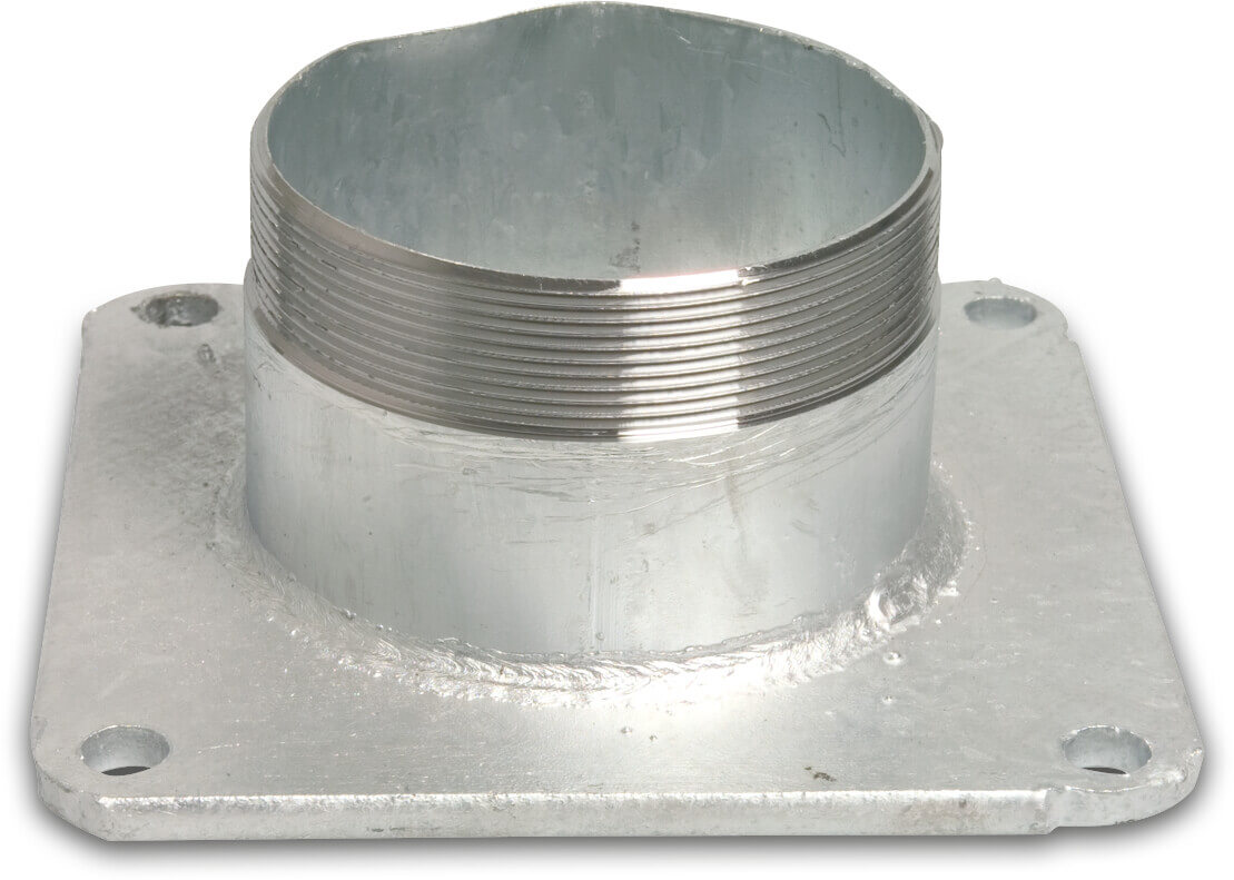 Flange threaded steel galvanised 5" square flange x male thread
