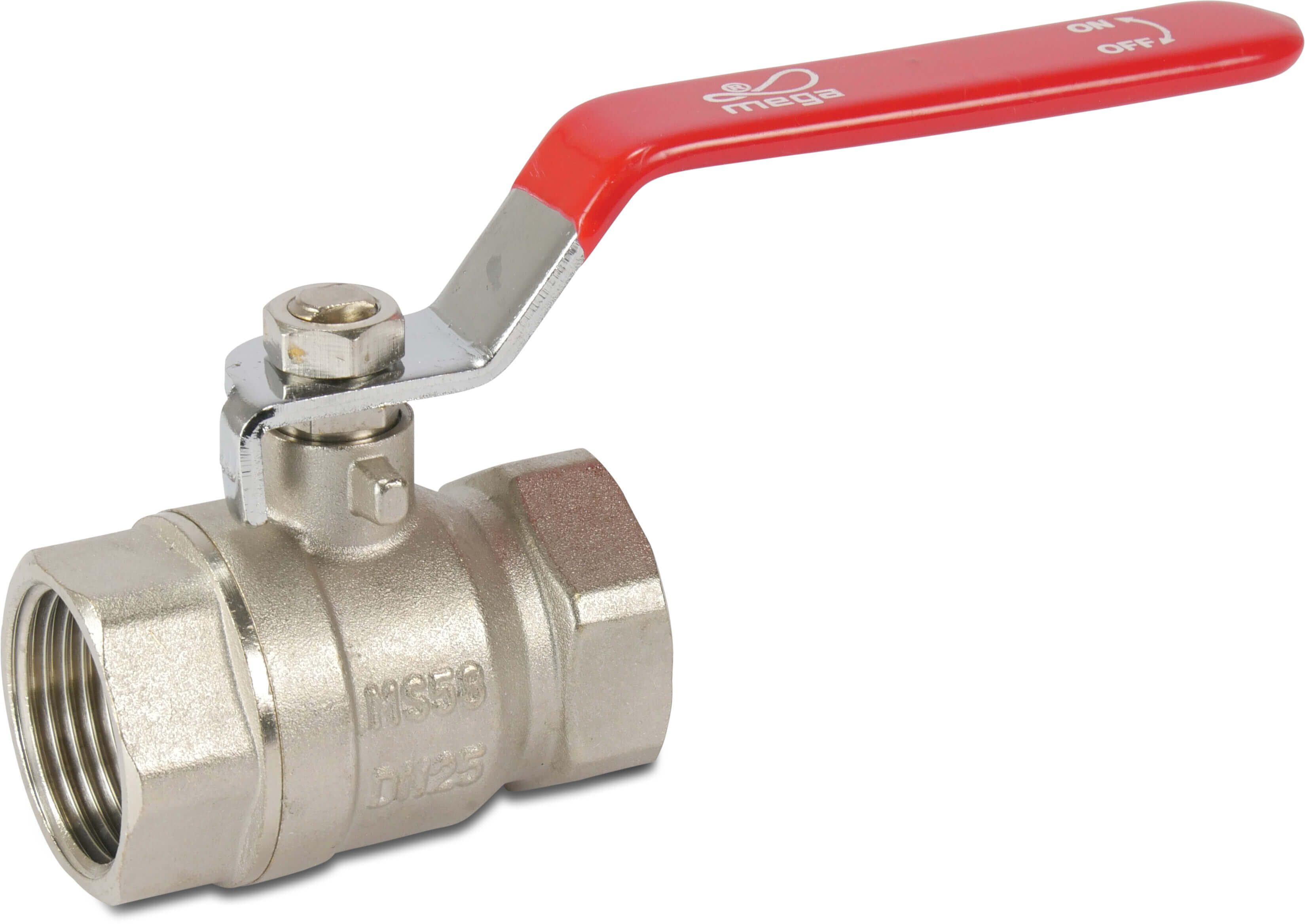 Profec Ball valve brass nickel plated 1" female thread 25bar type 100