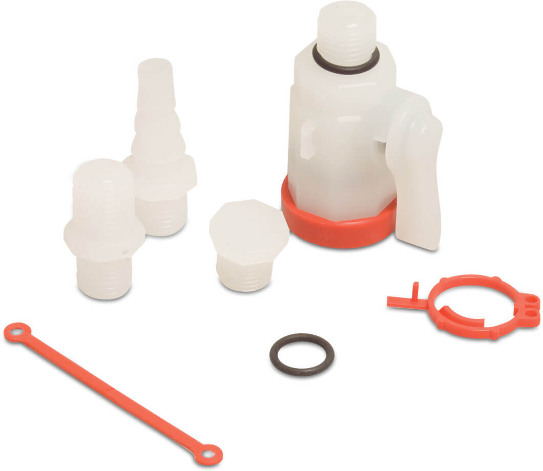 Praher Kugleventil PVDF 1/4" indvendig gevind x udvendig gevind 10bar hvid