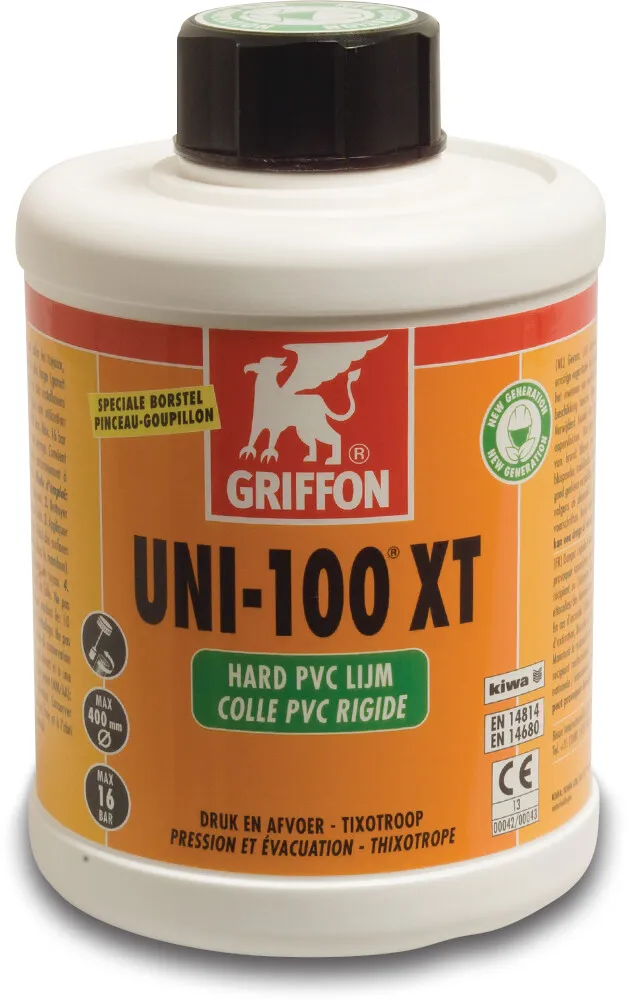 Griffon PVC lim transparent 5L utan borste KIWA type Uni-100 XT THF-fri etikett EN/DE/NL/FR/DK