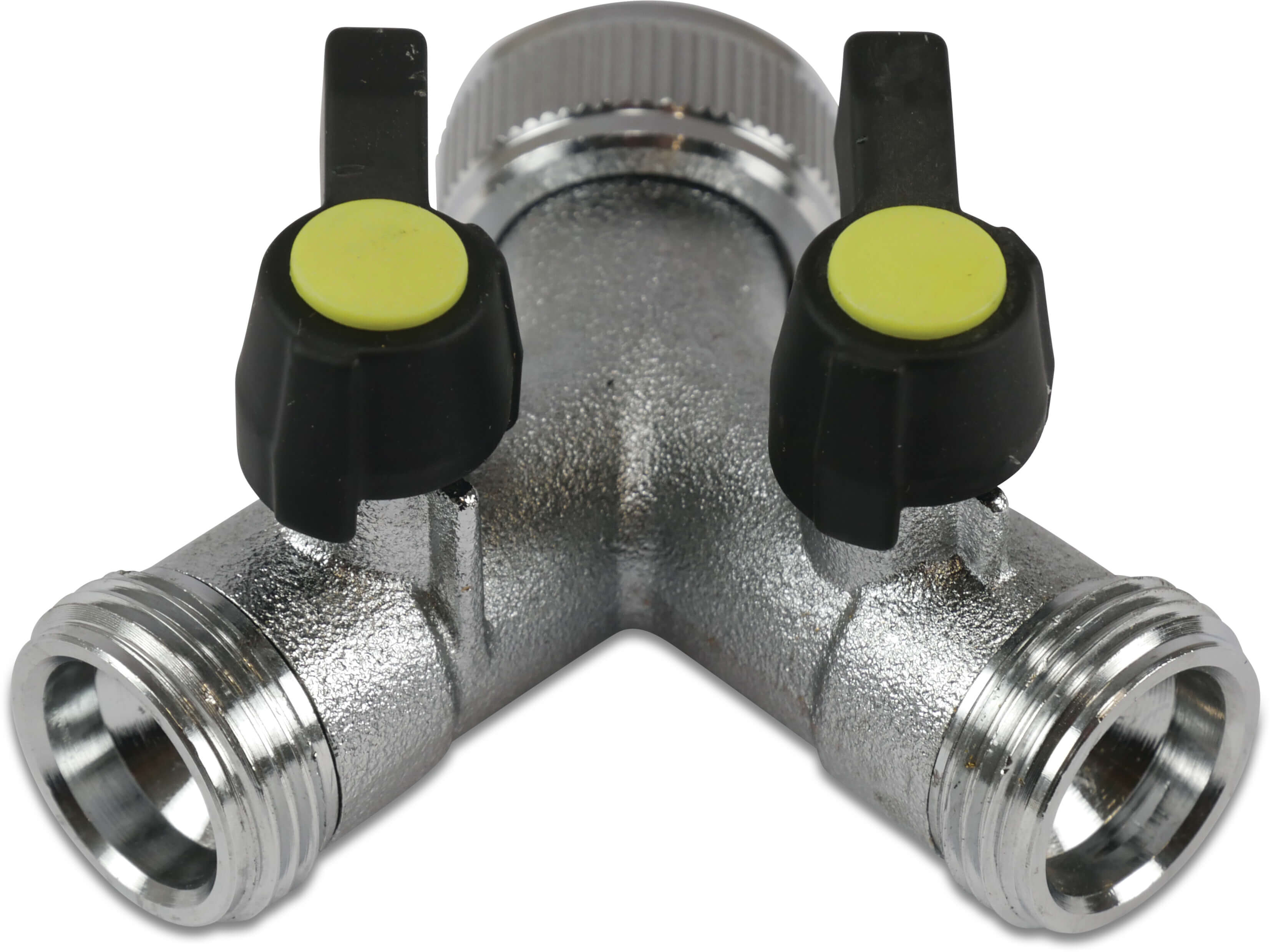 Hydro-S 3-way valve chrome-plated brass 3/4" female threaded nut x male thread x male thread type with ball valve