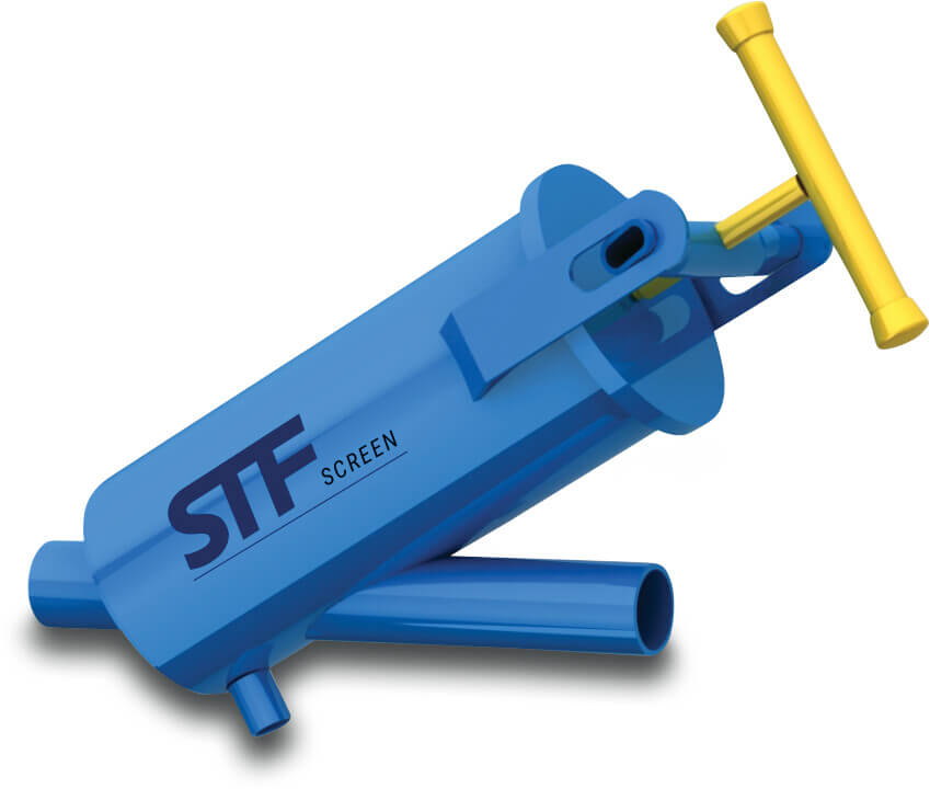 STF Inline filter carbon steel ST37.2 epoxy coating 2" female thread 10bar 120micron 2 mm DN50 stainless steel gauze blue type FY-2