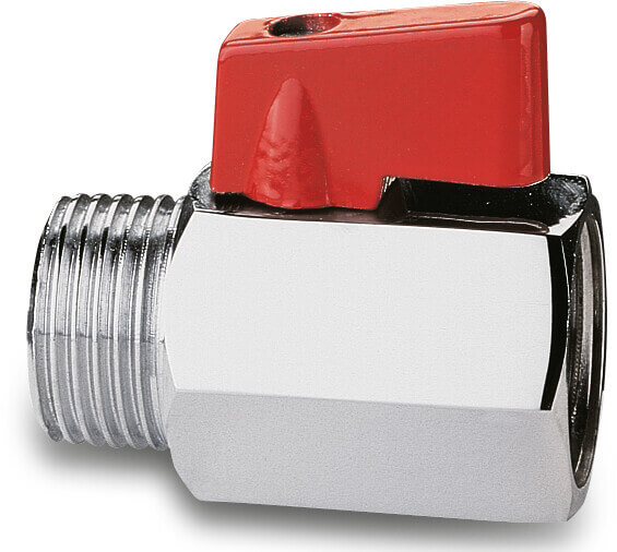 Itap Mini-Kugelhahn Messing Verchromt 1/2" Innengewinde x Außengewinde 10bar Typ 126 Rot S2