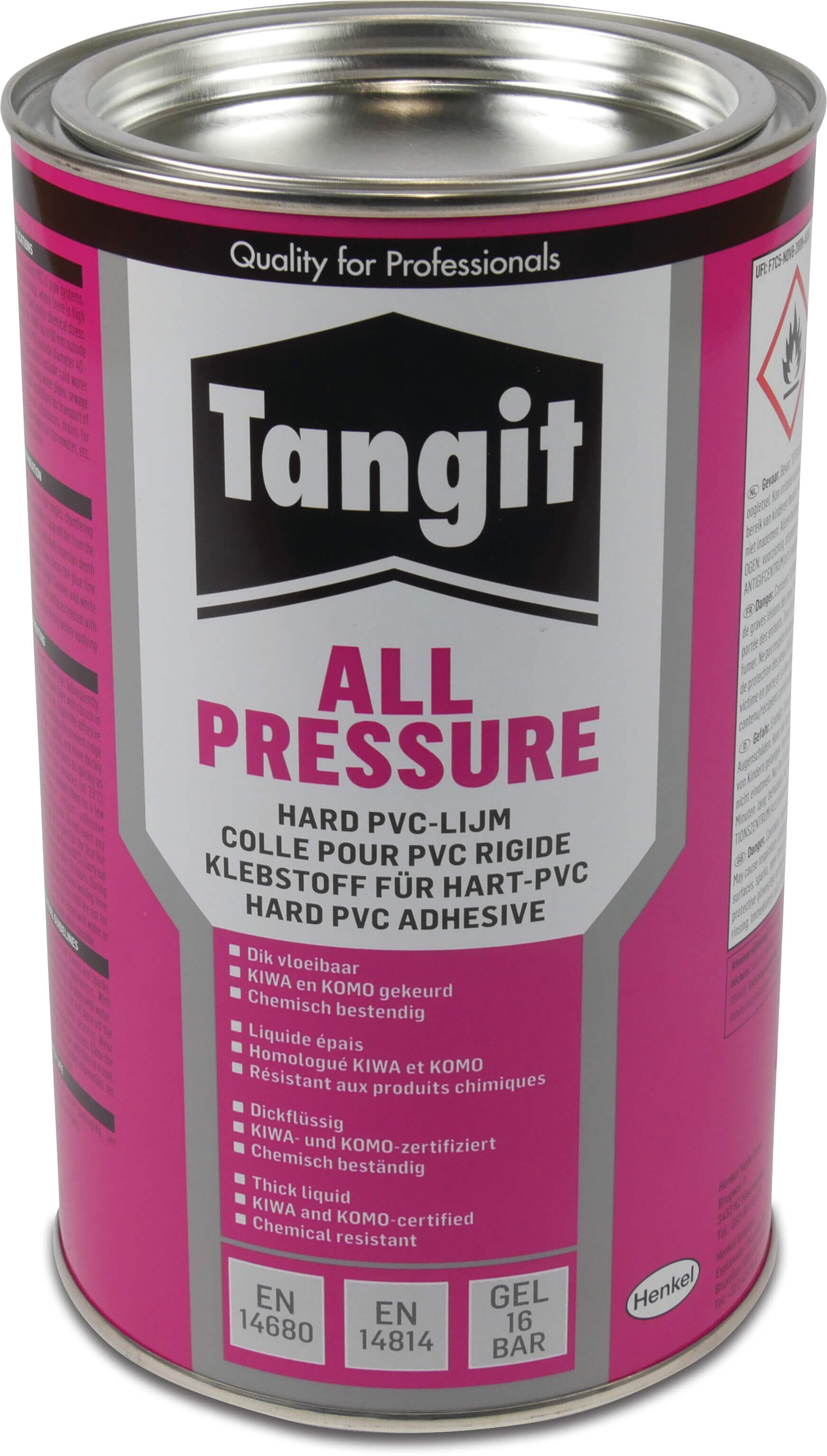 Tangit PVC lim 960g uden pensel KIWA type All Pressure label EN/DE/NL/FR