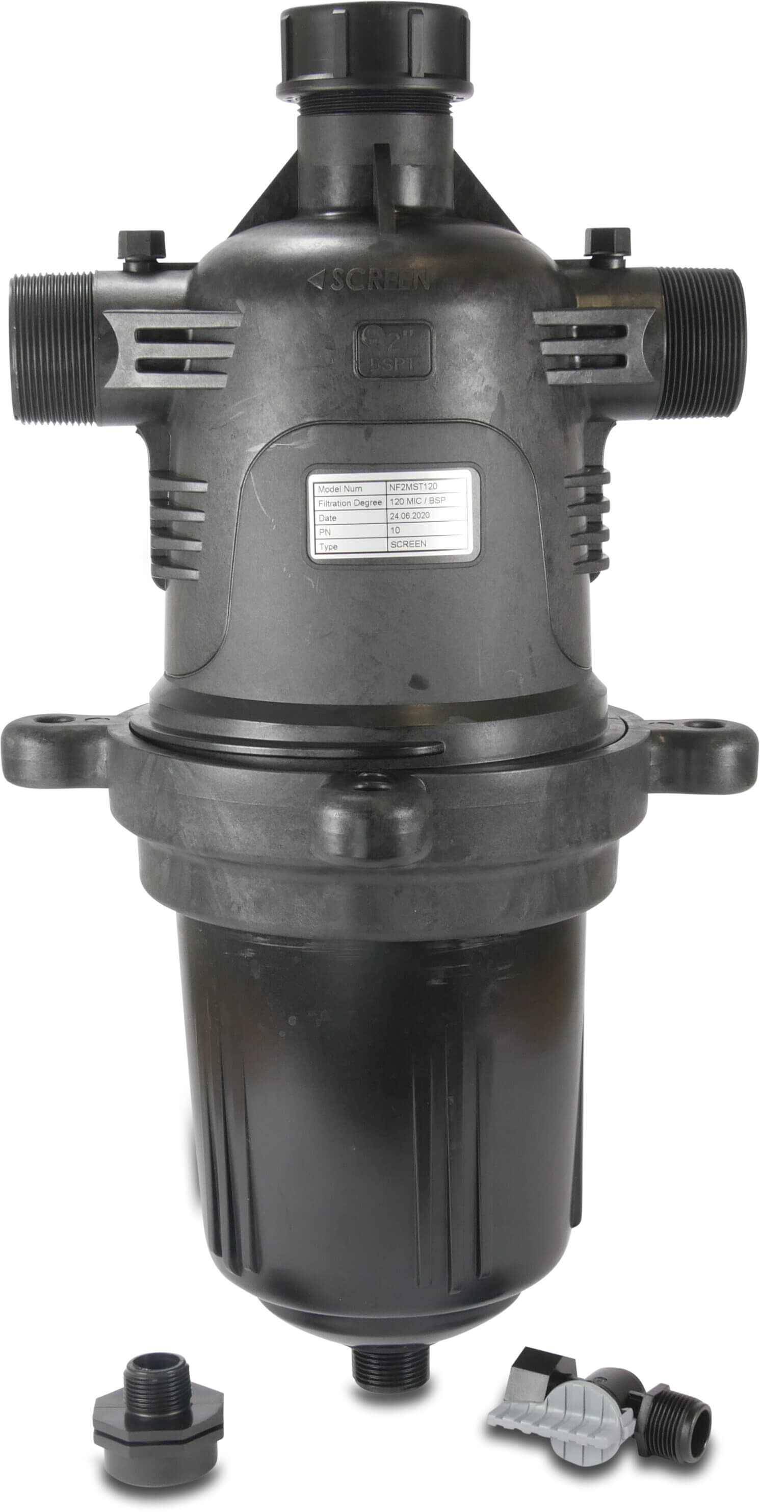 Tavlit Manueller Filter glasfaserverstärktes Nylon 3" Außengewinde 10bar 120micron Edelstahl 316 Schwarz Typ Adir T