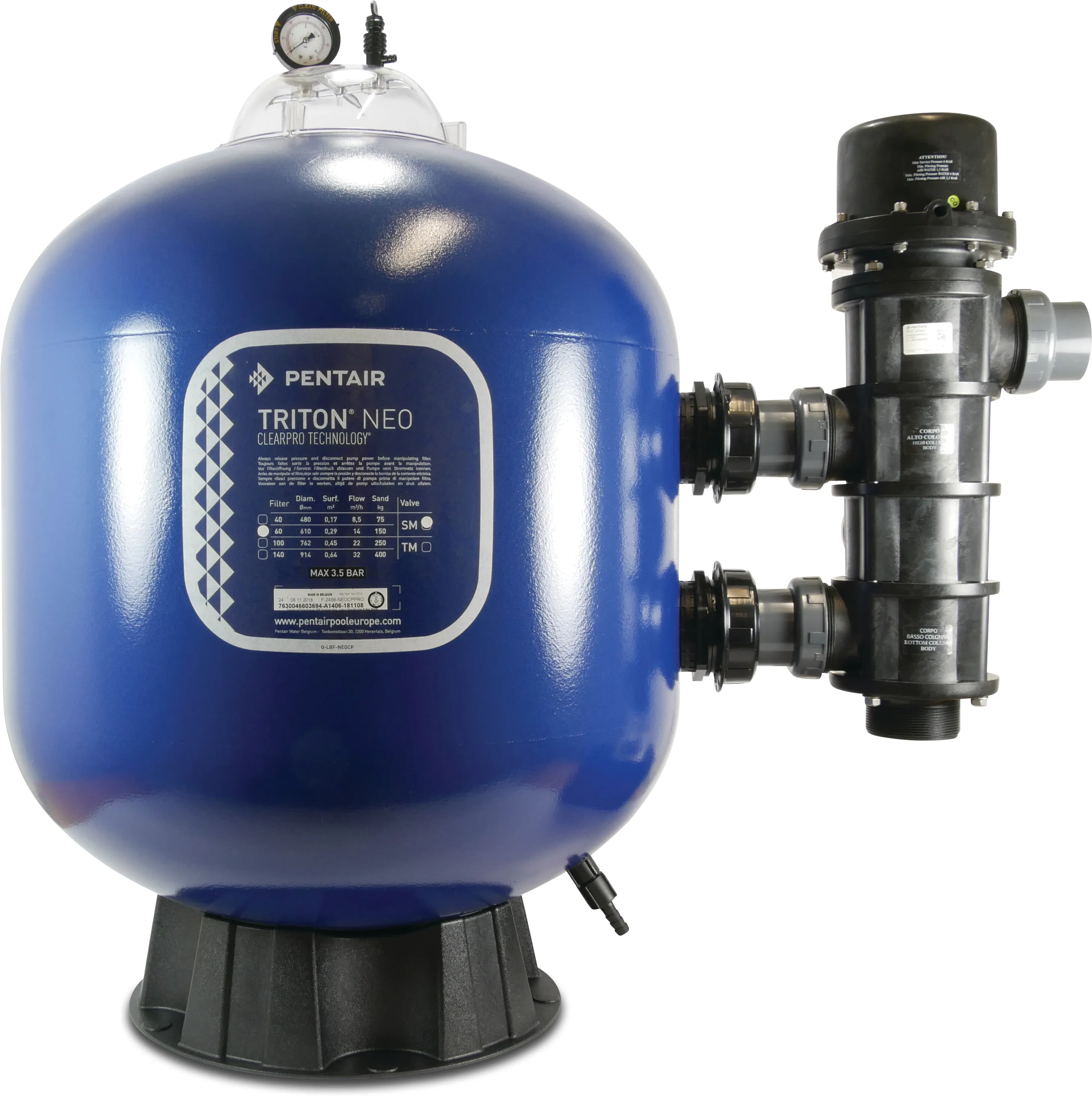 Pentair Sand filter fibreglass reinforced polyester 1 1/2" female thread 3,5bar blue type F-24S8-NEOCPPRO