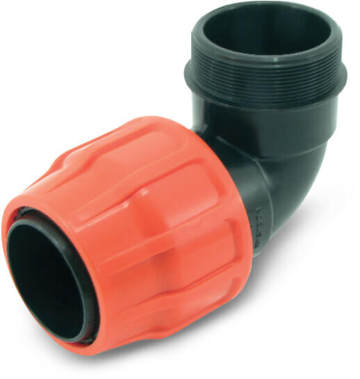 Elbow 90° PP 76 mm x 3" compression x male thread 6bar type Layflat