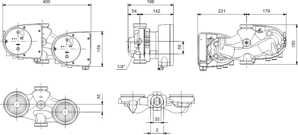 Grundfos Variable speed circulation pump stainless steel DN32 flange 10bar 0.9A 230VAC black/red type MAGNA1 32-60FN EuP ready