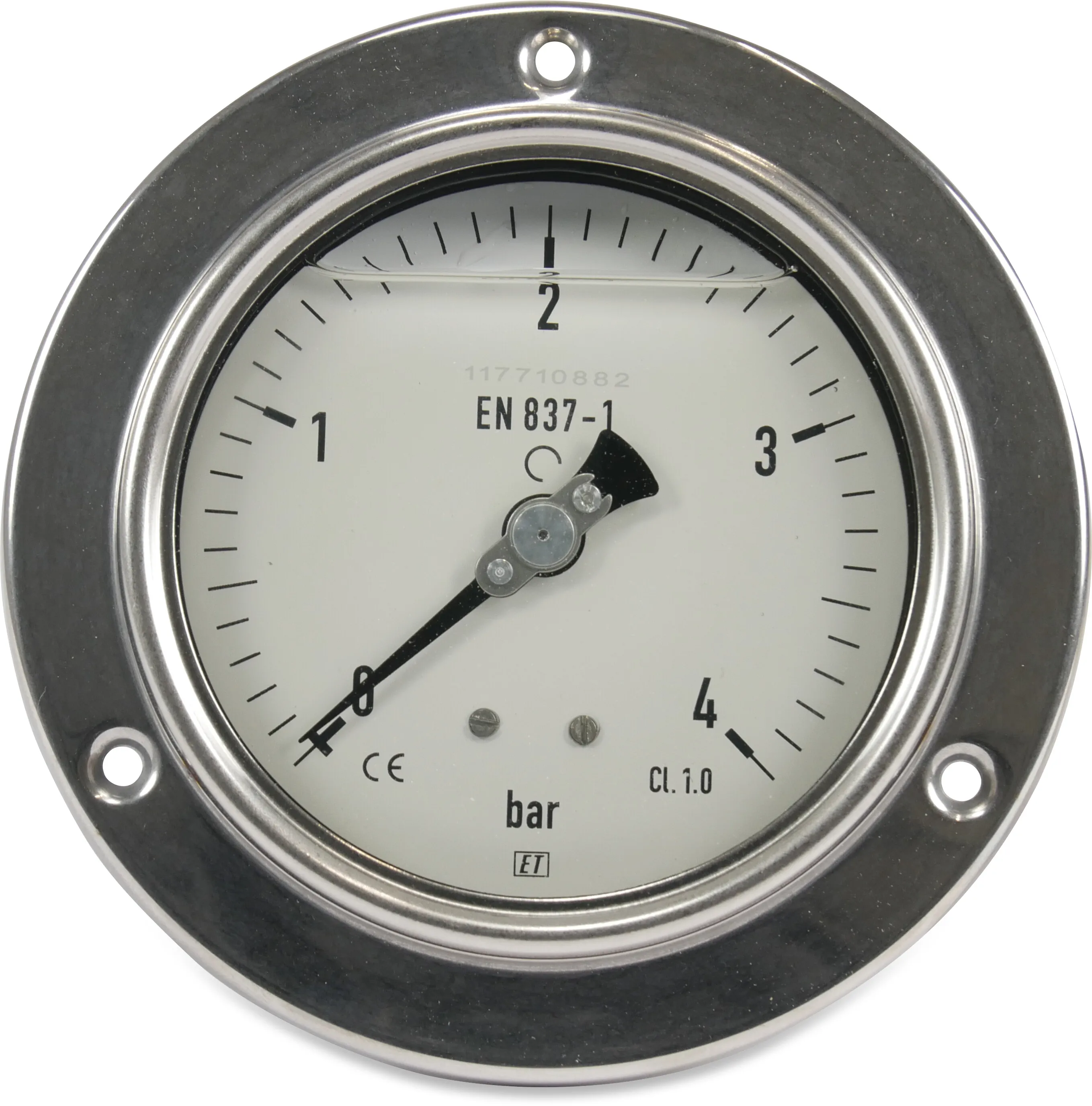 Indbygningsmanometer 100 mm 0 - 4bar bagside tilslutning