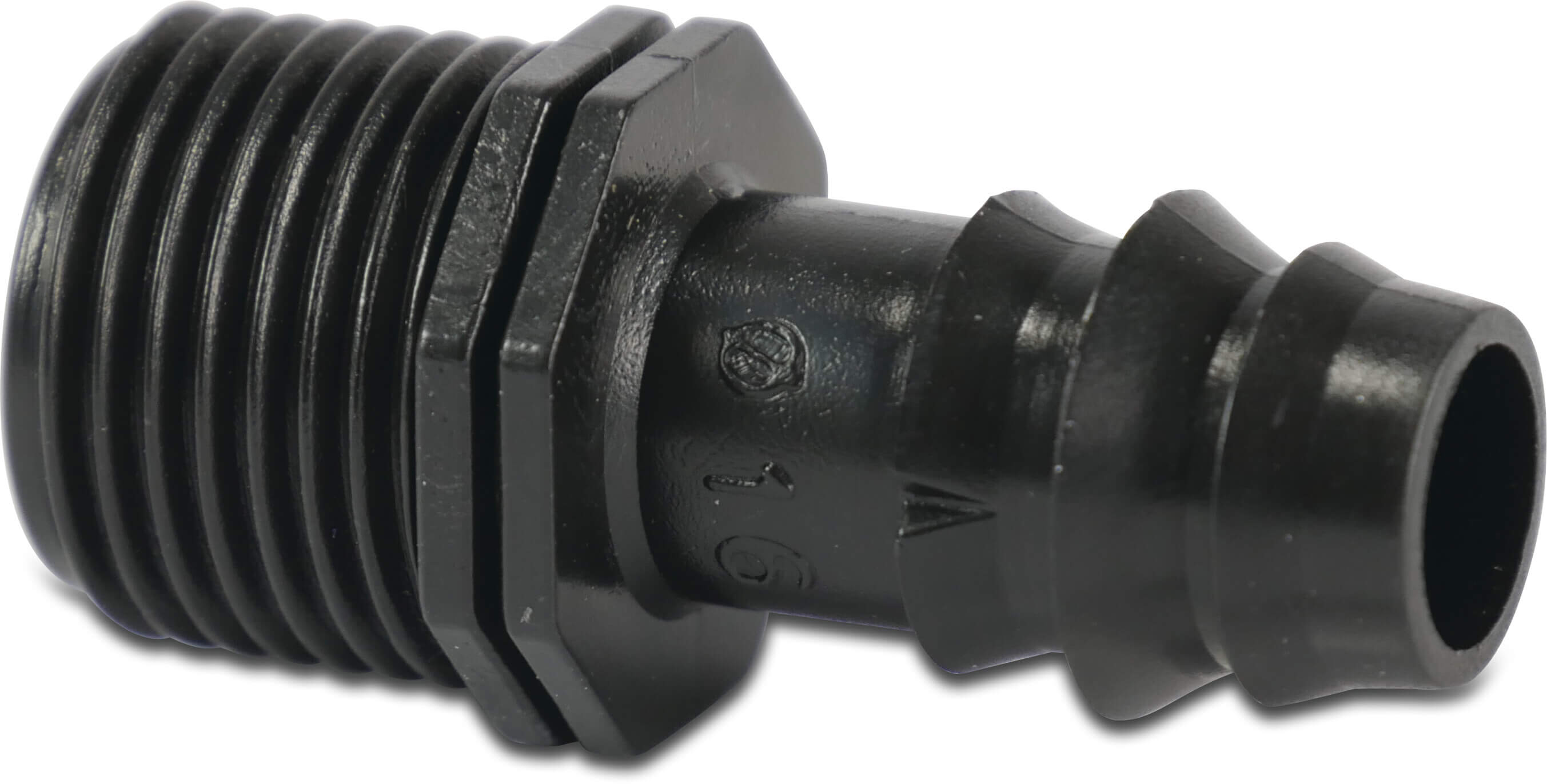 Hose tail POM 3/4" x 20 mm male thread x barbed 4bar black