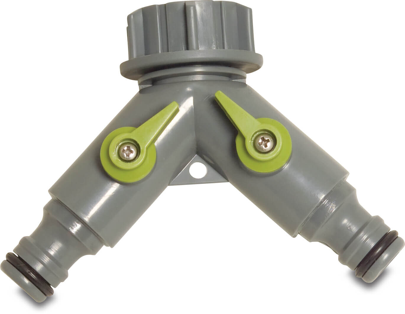 Flotide 2-way valve PVC-U 3/4" female threaded nut x male click x male click grey/green