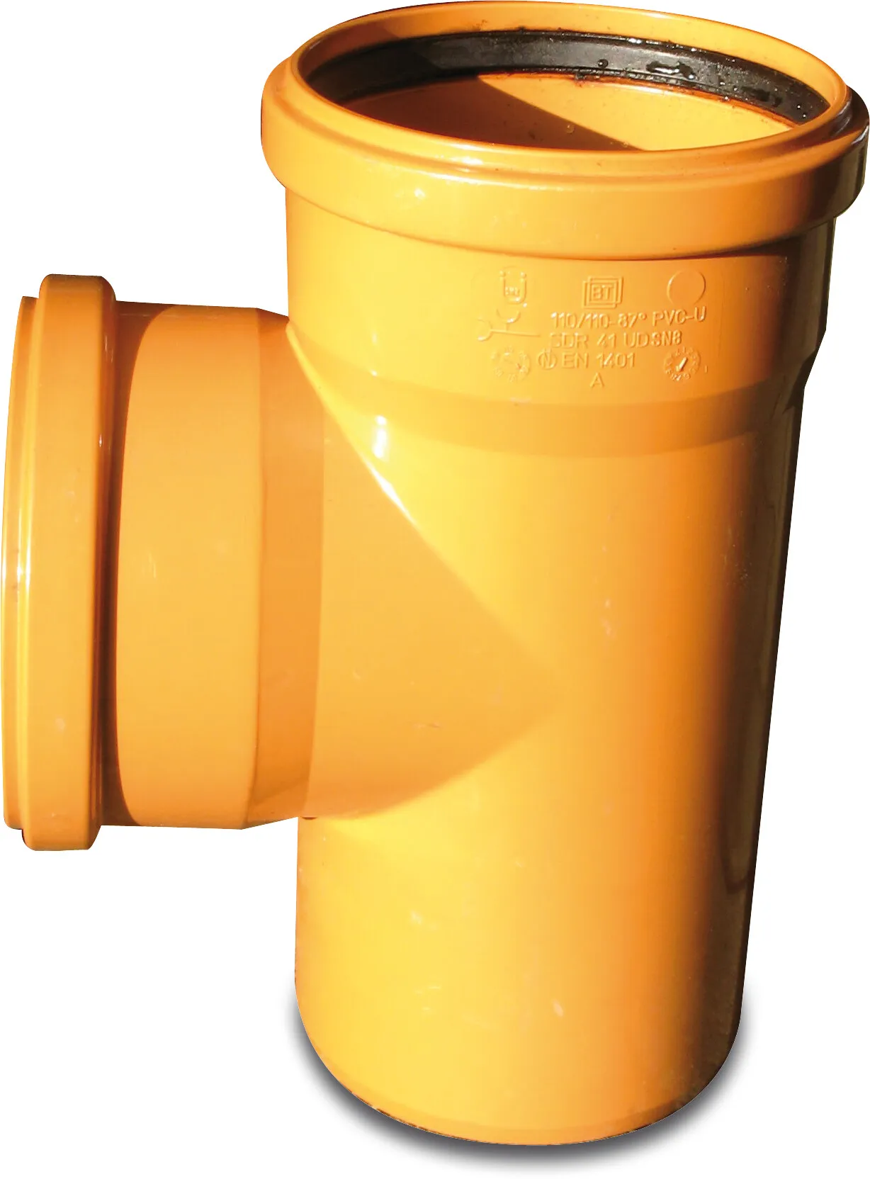 Drainage T-piece 87° PVC-U 125 mm SN4 ring seal x ring seal x spigot redbrown
