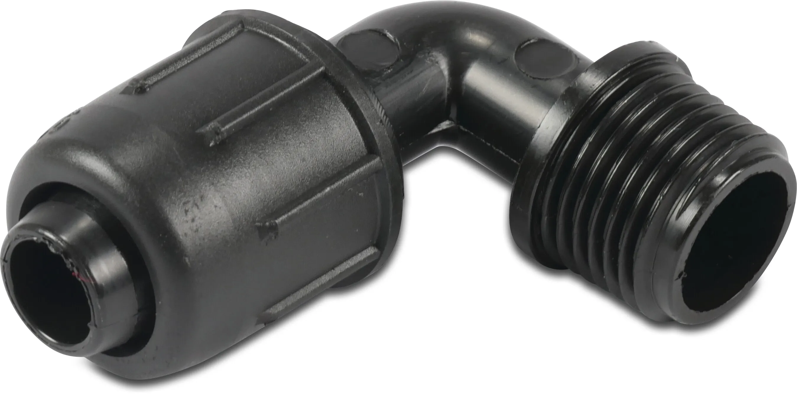 Elbow 90° PP 20 mm x 3/4" lock x male thread 4bar black