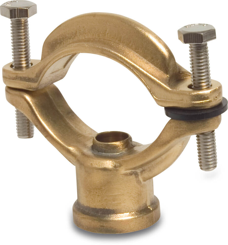 Profec Clamp saddle brass 1 1/4 -1 1/2" x 1/2" clamp x female thread