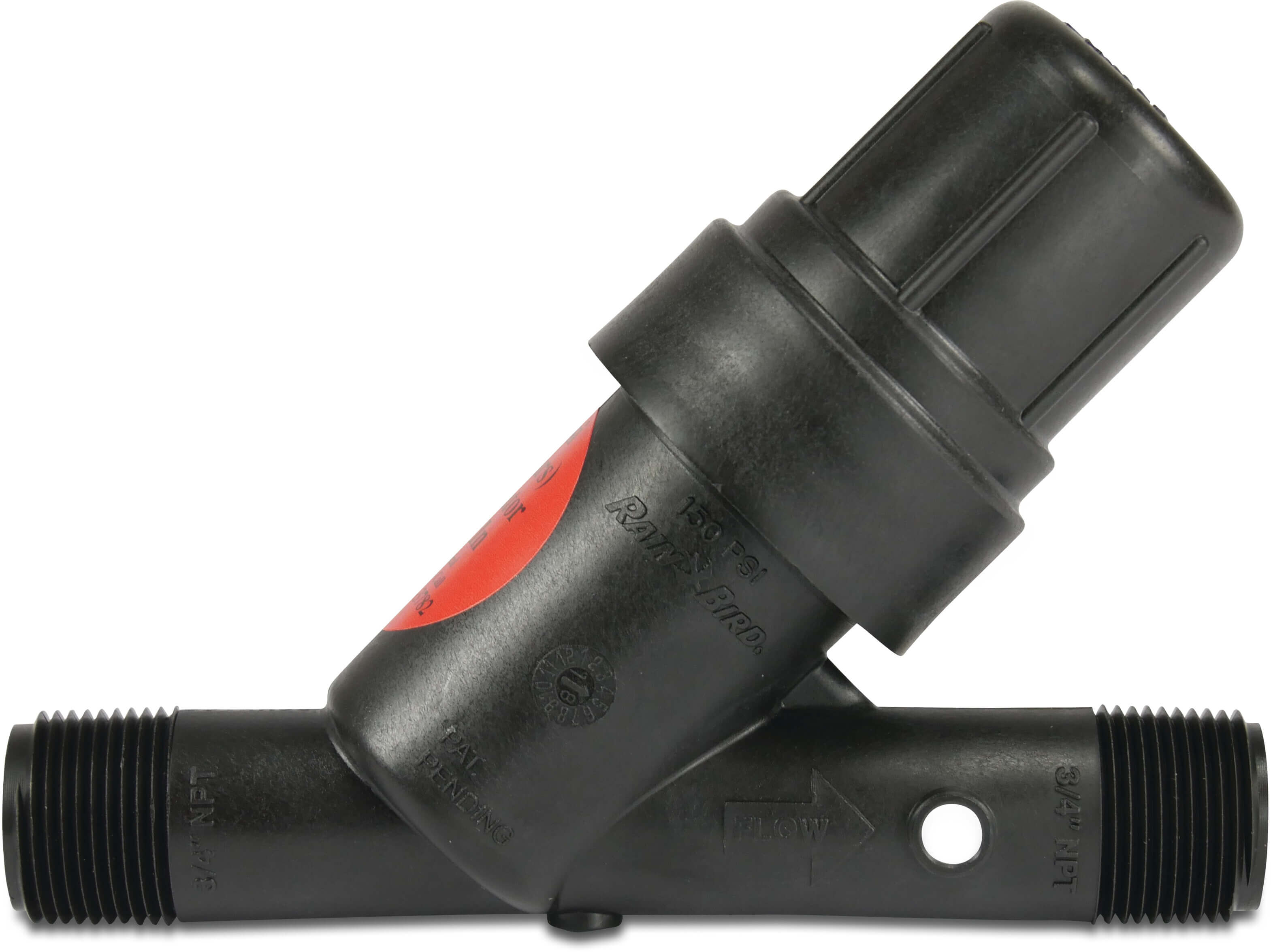 Rain Bird Pressure regulating filter combination glass-filled polypropylene 1" male thread 75micron stainless steel gauze black type PRF-100-RBY