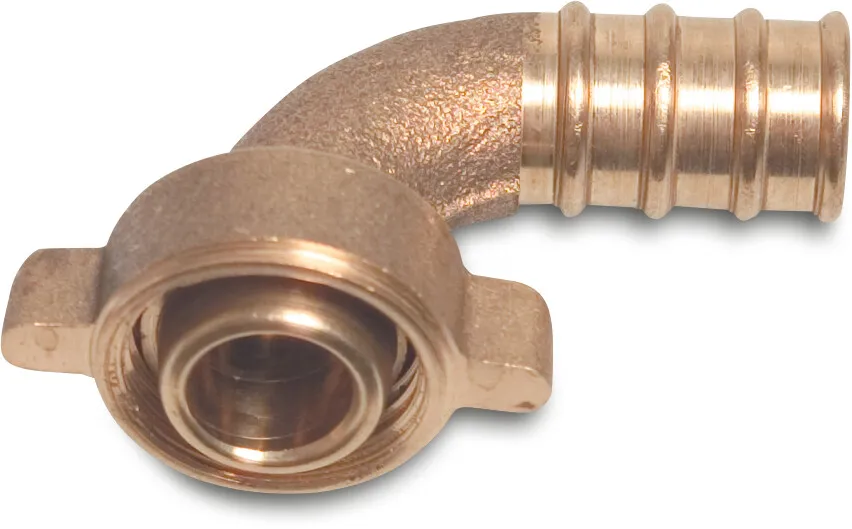 Hose tail 2/3 union adaptor elbow 90° brass female threaded nut x hose tail