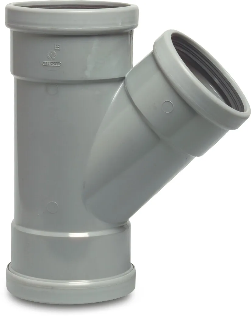 Drainage reducer T-piece 45° PVC-U KOMO/BENOR ring seal grey