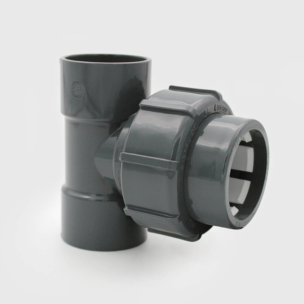 Adaptor T-piece 90° PVC-U 1 1/2" x 50 mm x 1 1/2" imperial glue socket x compression x imperial glue socket 4bar grey