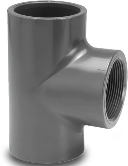 VDL Adaptor T-piece 90° PVC-U 20 mm x 1/2" x 20 mm glue socket x female thread x glue socket 10bar grey