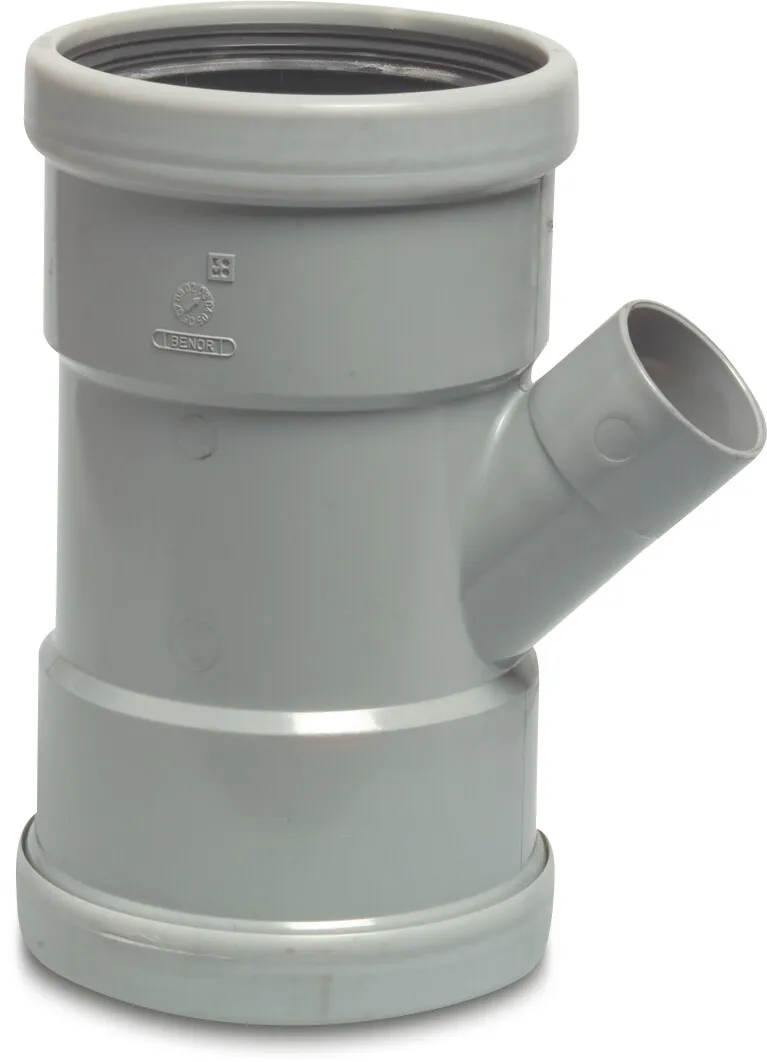 Drainage reducer T-piece 45° PVC-U KOMO/BENOR ring seal x glue socket x ring seal grey