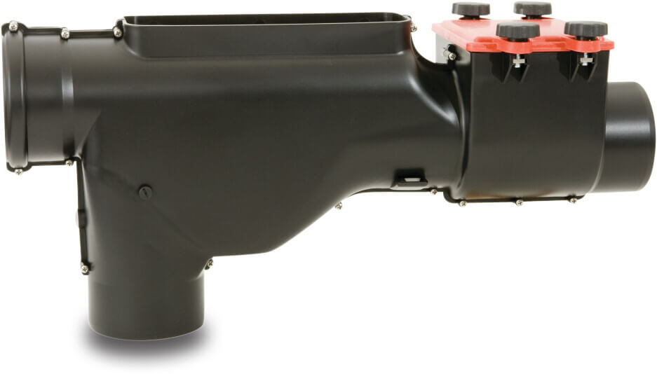 Selbstreinigender Vorfilter Steckmuffe Typ PR100 mit Skimmer und Rückschlagventil