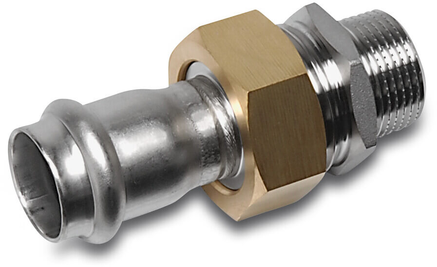 Bonfix Union adaptor stainless steel 316L 1/2" x 15 mm male thread x press 16bar DVGW/KIWA