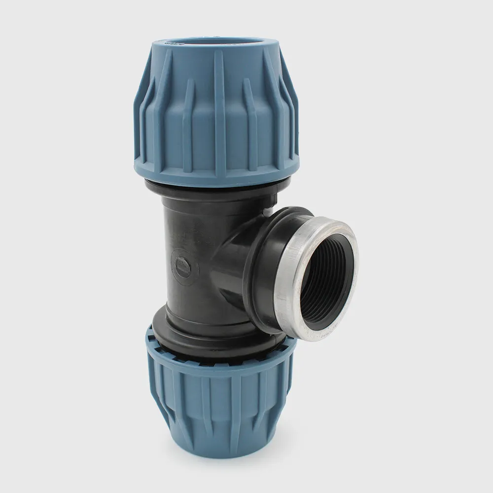 Jason Adaptor T-piece 90° PP 20 mm x 1/2" x 20 mm compression x female thread x compression 16bar black/blue DVGW/KIWA/WRAS/SVGW
