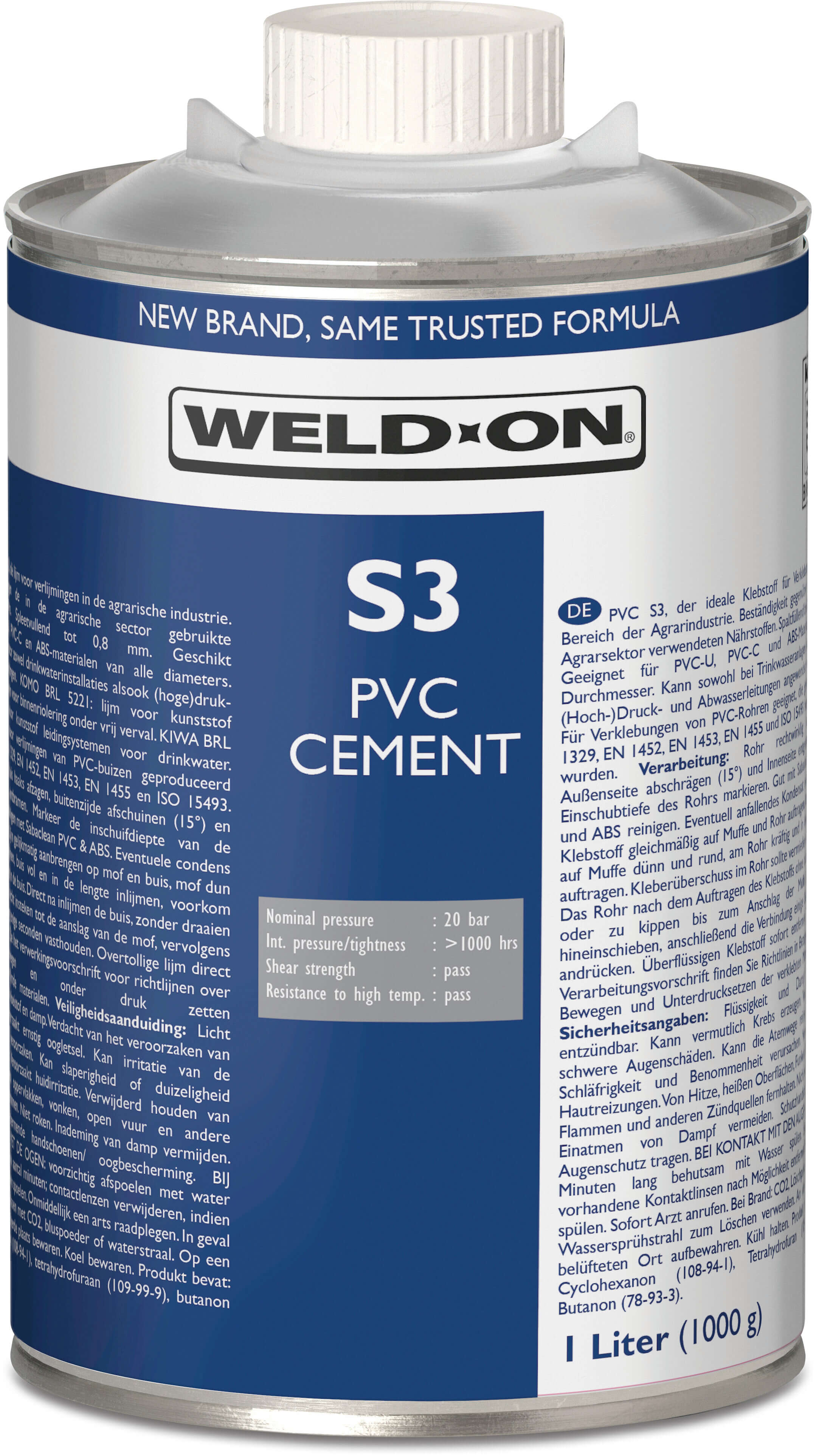 Weld-On PVC-Kleber 0,25ltr mit Pinsel KIWA Typ Saba S3 PVC Label EN/DE/NL/FR