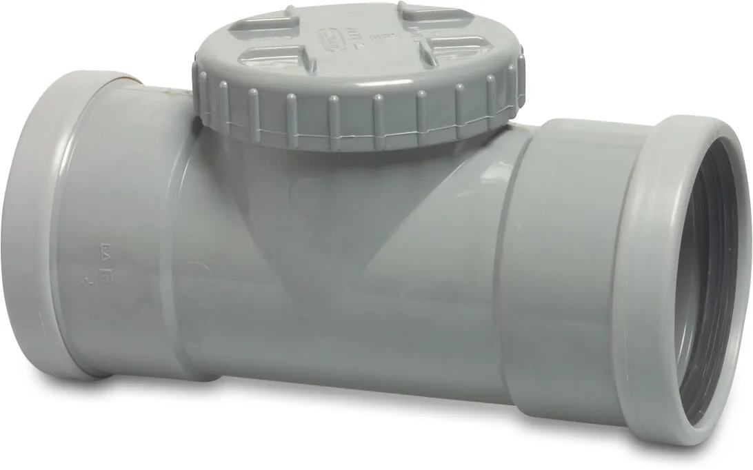 Drainage T-piece for inspection PVC-U KOMO/BENOR ring seal grey