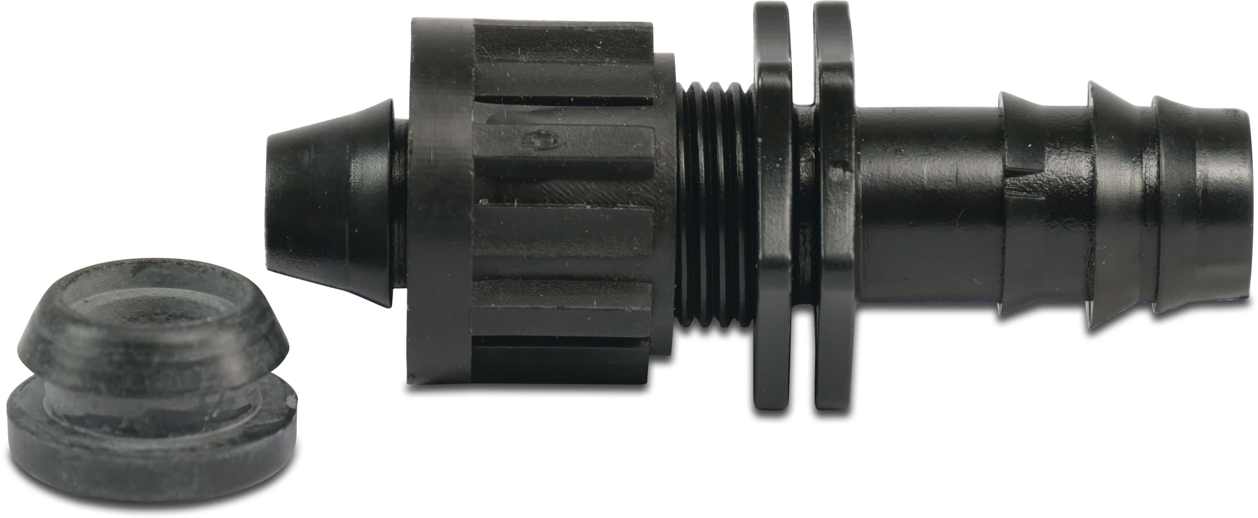 Forgreningsstykke med gummiring POM 8 mm x 16 mm indstik x modhage 4bar sort type re-indstillelig