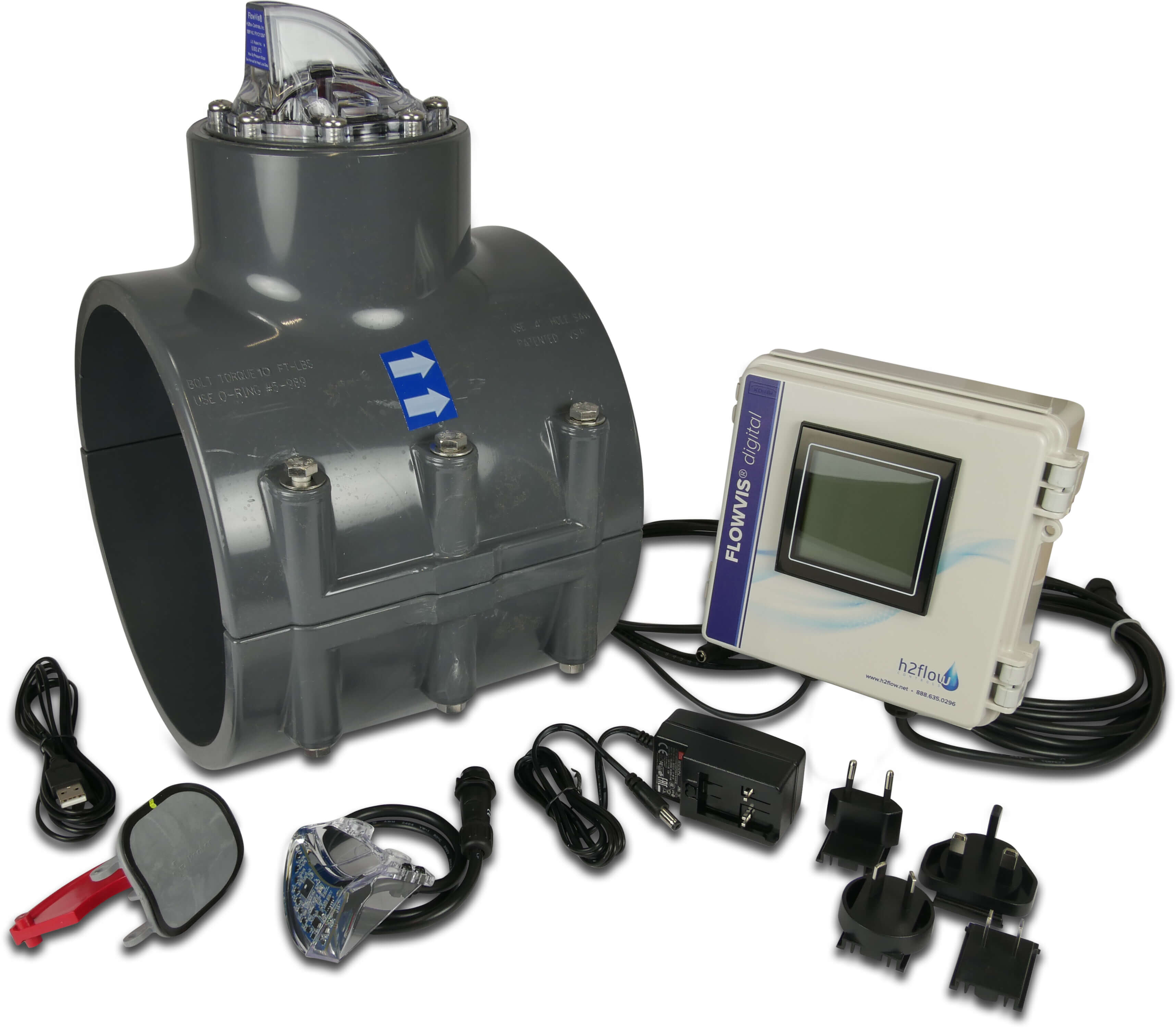 FlowVis Flow meter PVC 8" imperial glue socket 3,5bar black