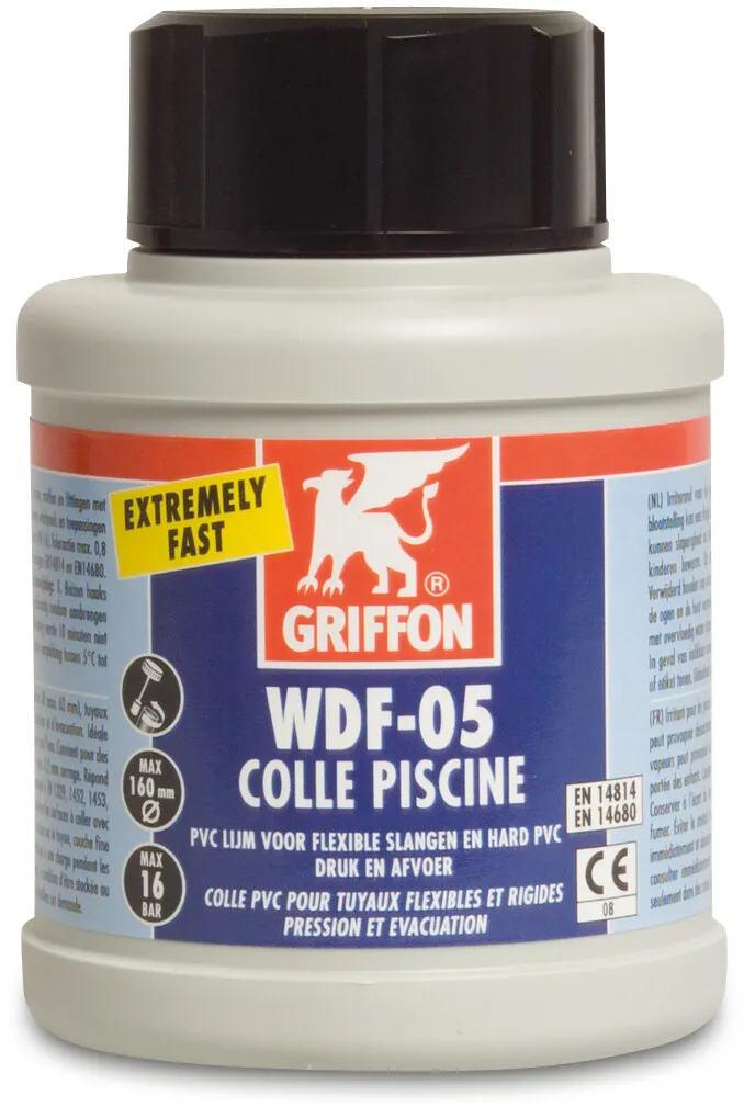 Griffon PVC lim blå 0,25L med borste WRAS type WDF-05 etikett ES/PT/IT/DK/SV/NO/FI