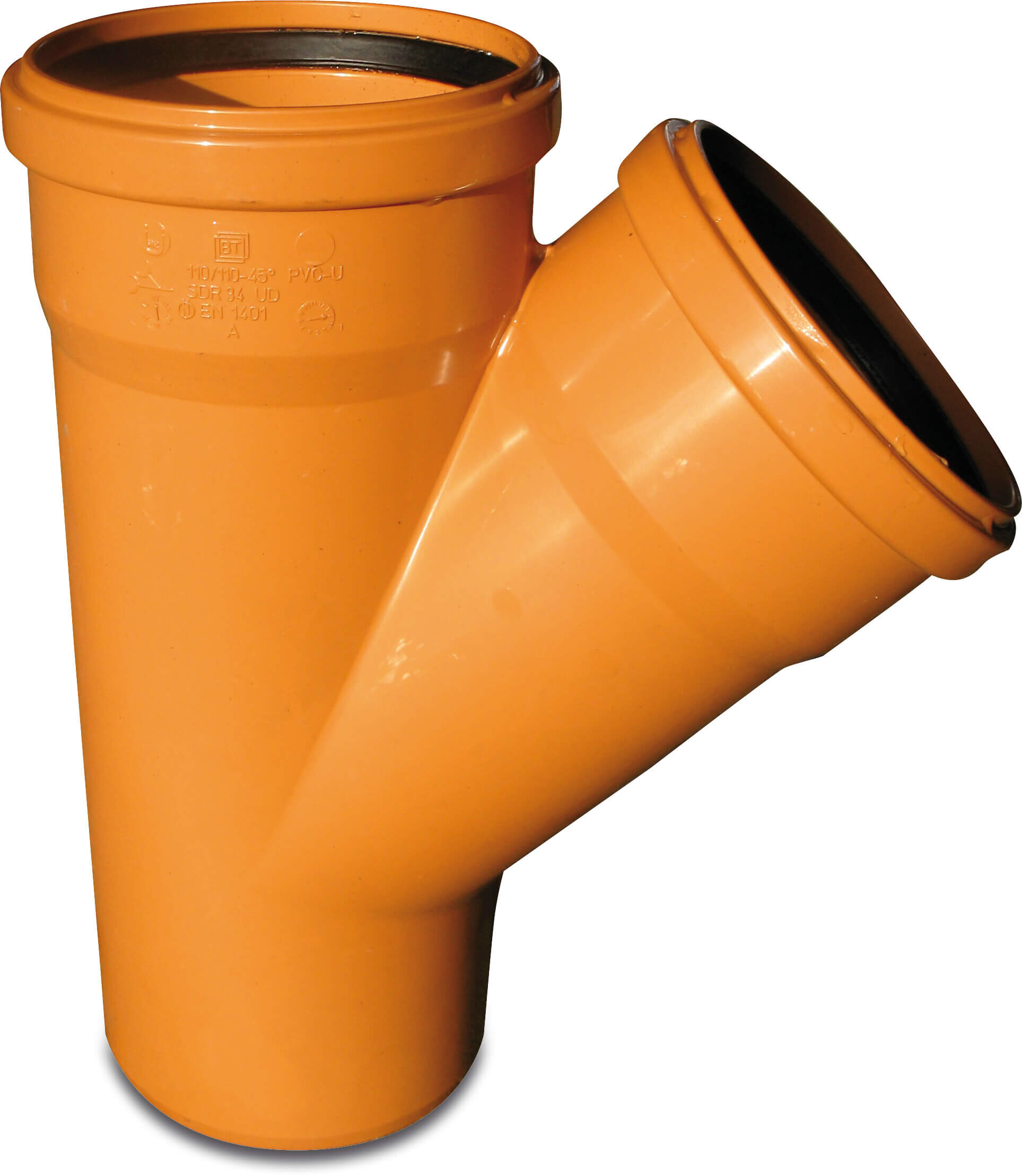T-stykke 45° PVC-U 315 mm SN4 tætningsring x tætningsring x studs rødbrun