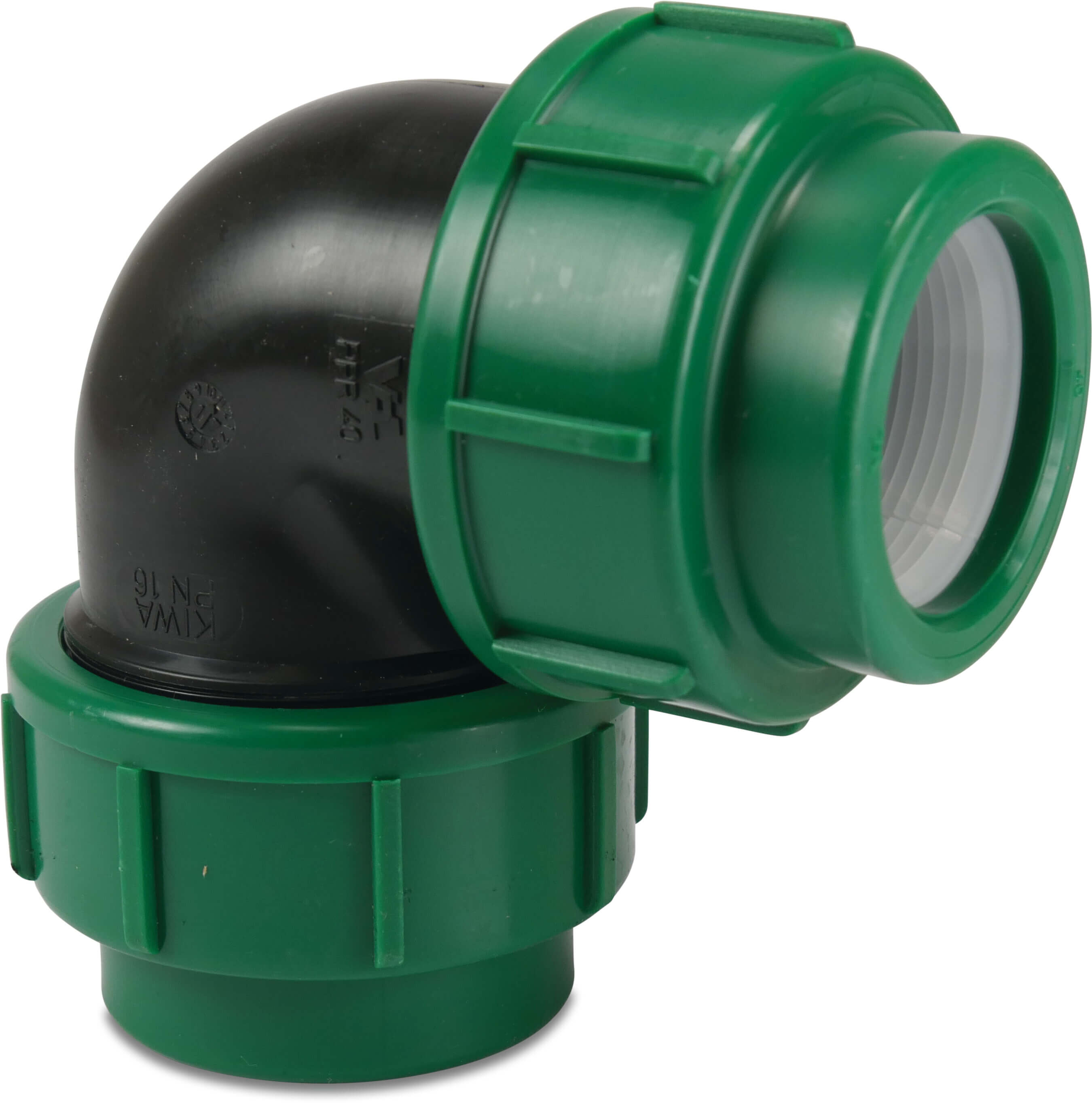VDL Elbow 90° PP 20 mm compression 16bar black/green KIWA