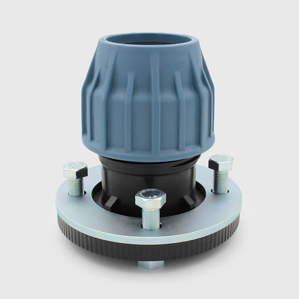 Jason Aansluitstuk PP DN65 x 3" x 75 mm DIN flens x knel 16bar DN65 zwart/blauw PN16 DVGW/KIWA/WRAS/SVGW type EZ
