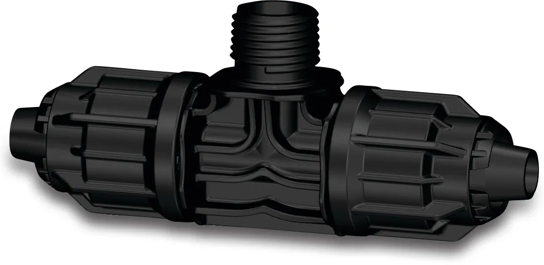 T-Stück 90° PP 20 mm x 3/4" x 20 mm quick joint x Außengewinde 4bar Schwarz