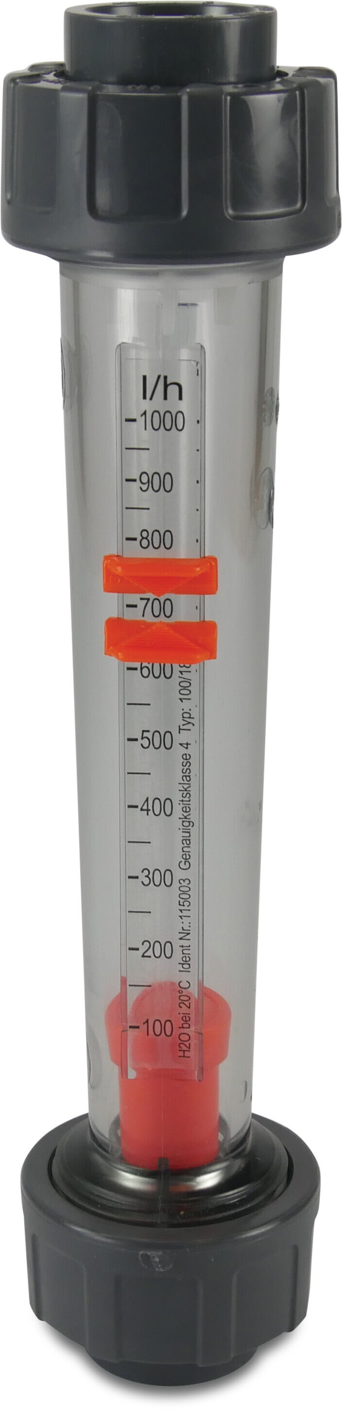Flow meter PVC-U DN15 x 20 mm x 20 mm glue socket 10bar transparent type DFM 170 40-400 l/h