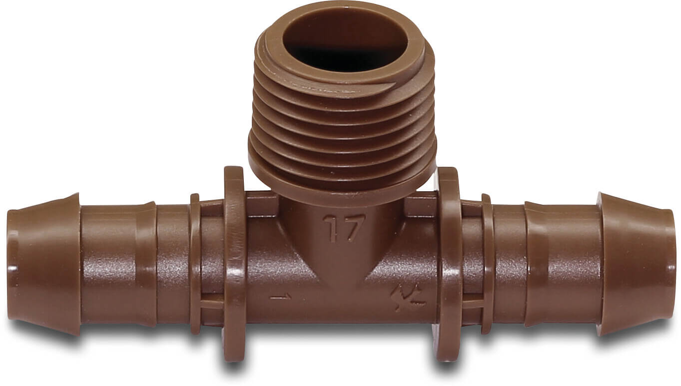 Rain Bird T-piece plastic 3,5 bar barbed x male thread x barbed brown type XFF17